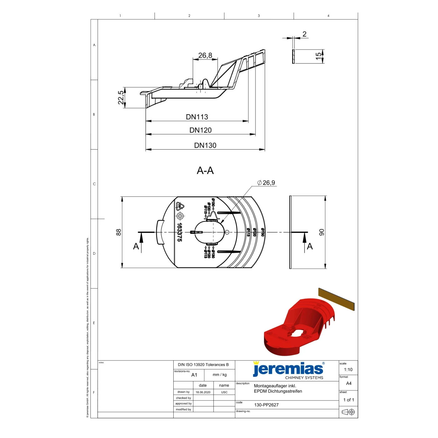 Uszczelka EPDM do systemu PP i TWPL ⌀60 · EW-PPS