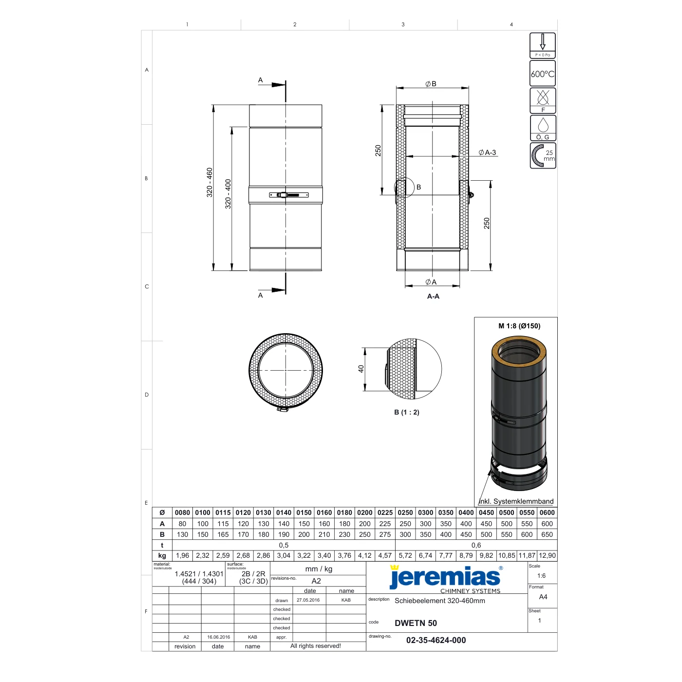 Rura teleskopowa 370-480 mm ⌀130 · DW-ECO 2.0
