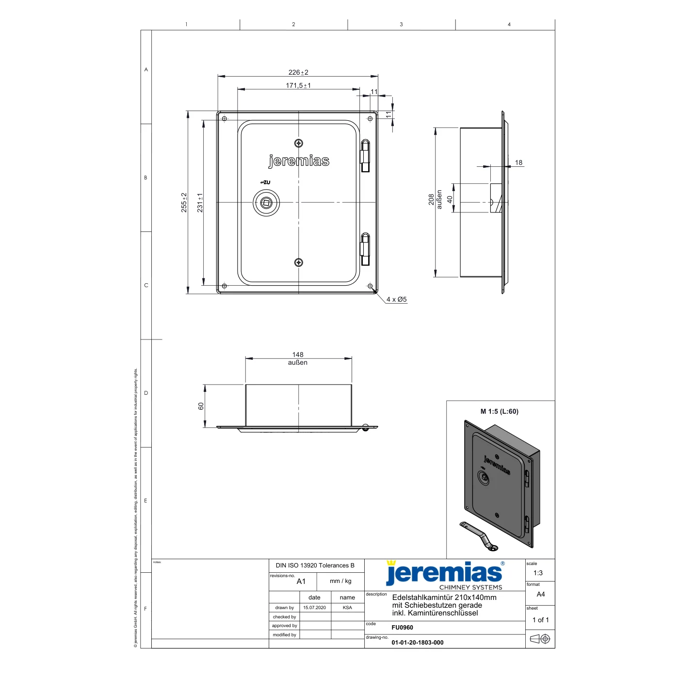 Drzwiczki 210×140 mm z króćcem ⌀60 · EW-FU