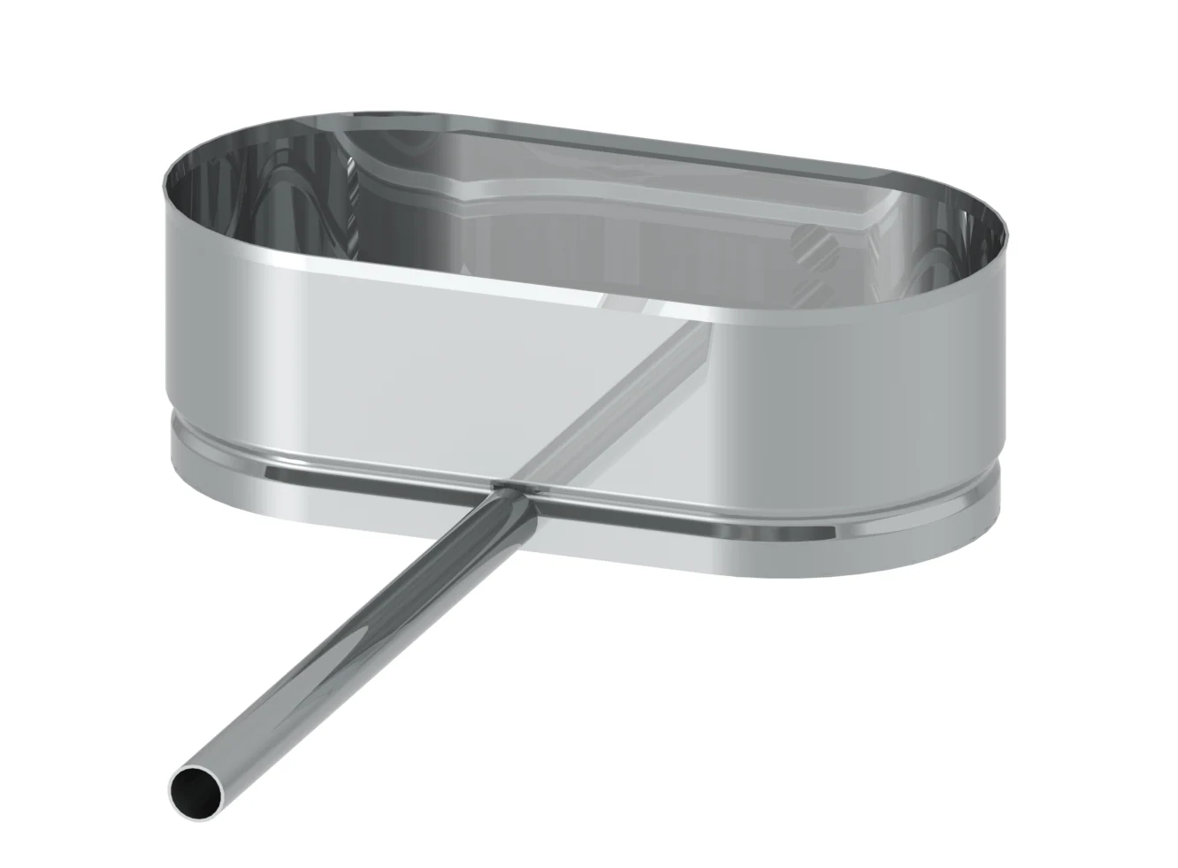 Miska na kondensat z rurką odpływową długości 250 mm po stronie szerokiej 100×180 · OVAL 0,8 mm