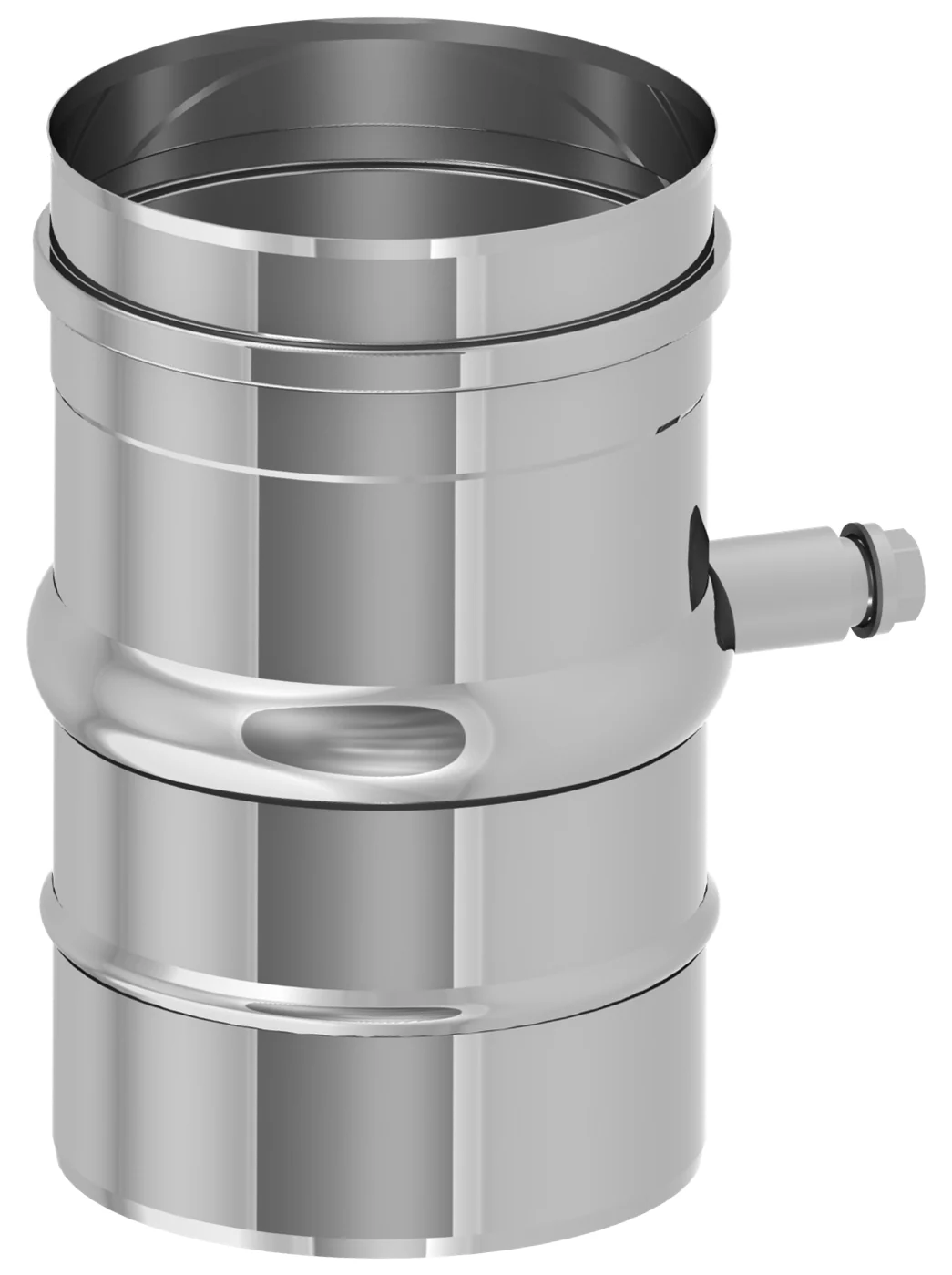 Rura długość 200 mm z odpływem kondensatu (pion i poziom, z mufą i korkiem 1/2") ⌀60 · EW-ECO ALBI